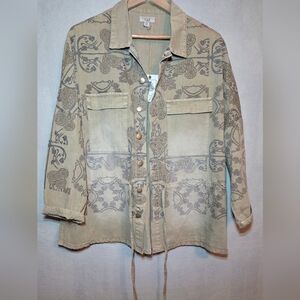 Easel Womens Khaki Button Up Drawstring Waist Utility Jacket. Size S